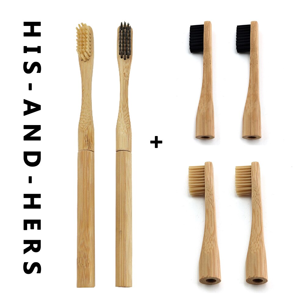 Bamboo Toothbrush with Plug-in Replacement Brush Heads Change Head ToothBush Teeth Care Cleaning Brushes for Travel Living Bath: sets