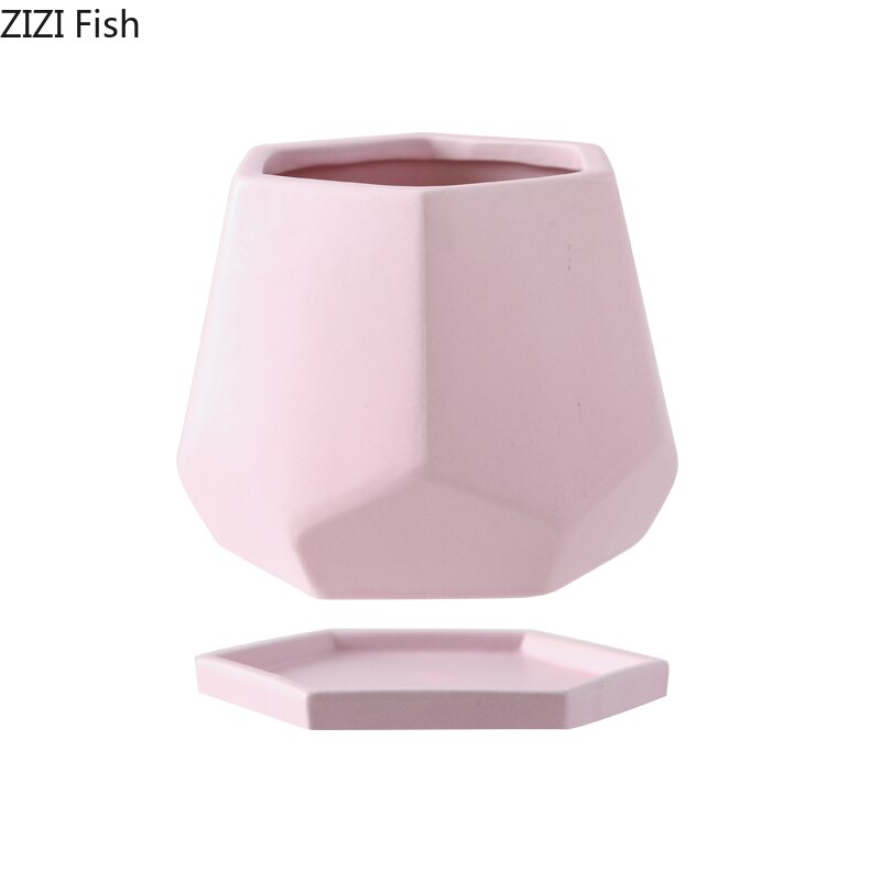 Keramik Blumentopf Geometrische Hexagon Amerikanischen Schreibtisch drinnen und draussen Topf Fleischigen Grünen Dill Rose Topf mit Tablett Heimat Dekor