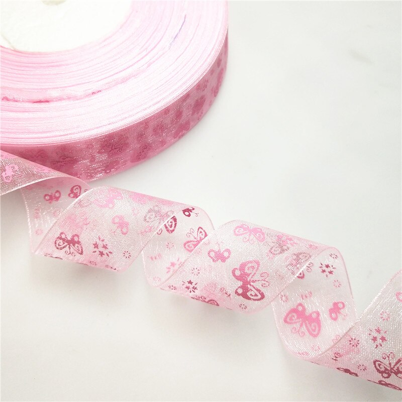 5 meters/partij 25mm Cartoon Vlinder Linten Gedrukt Organza Lint Tape voor Handwerken DIY cadeaupapier Decoratie