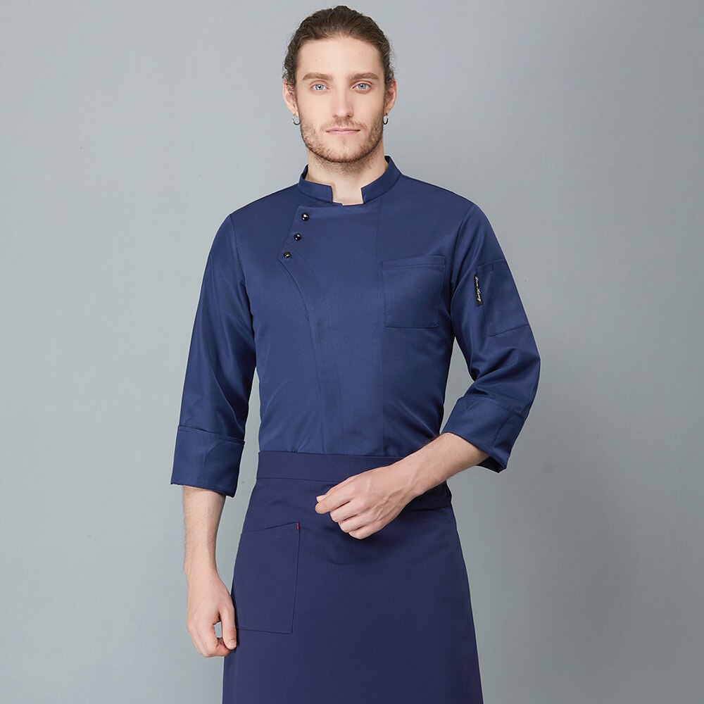 Food Service Long Sleeve Chef Jacket Head Chef Uniform Restaurant Hotel Kitchen Blue Black Chef Uniform Chef Coat: Blue / M