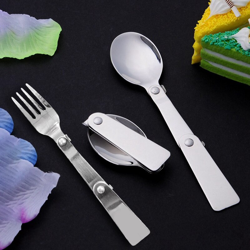 Camping Utensil Compact Stainless Pocket Spoon Fork Super Small Foldable Camping Travel Party Picnic Folding Pocket Spoon