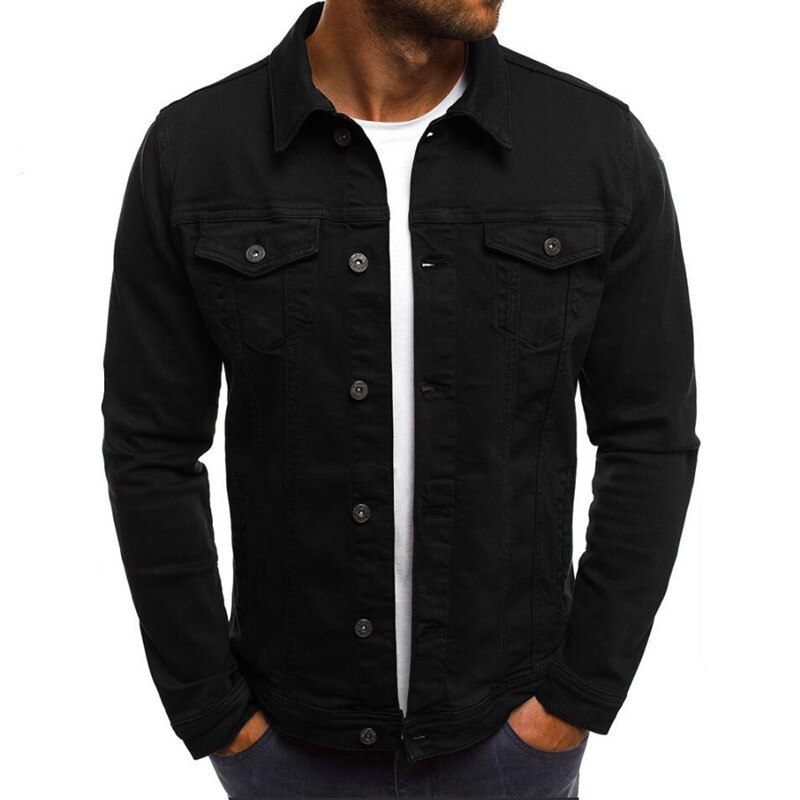 Chaquetas ajustadas de mezclilla para hombre, ropa de calle informal, con cuello vuelto, de un solo pecho, color sólido, otoño