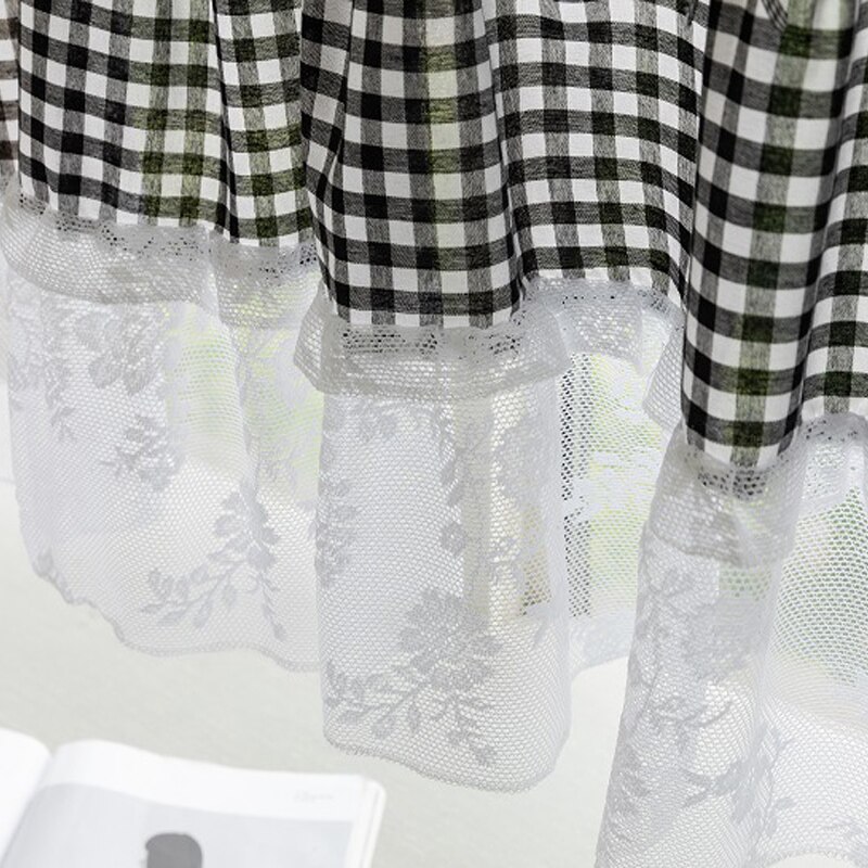 Mcao-cortina corta de encaje a cuadros para cocina, tela nórdica minimalista, bolsillo, entramado suave y duradero, cortinas de ventana de cuadros TJ1923