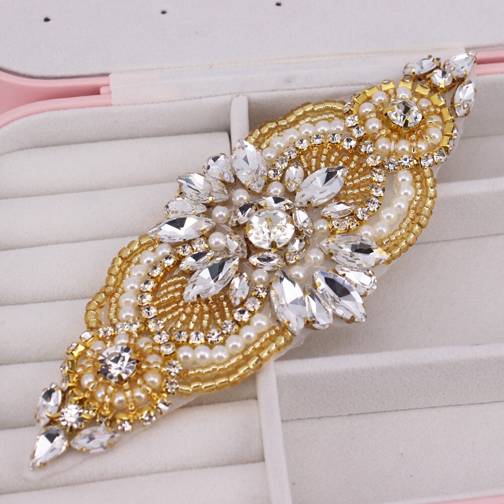 1 stuk gouden applicaties met strass steentjes voor bruiloftsriemen, schoenen, haar, hoeden, sieraden, doe-het-zelf naaien op applicaties met strass steentjes voor bruidsaccessoires