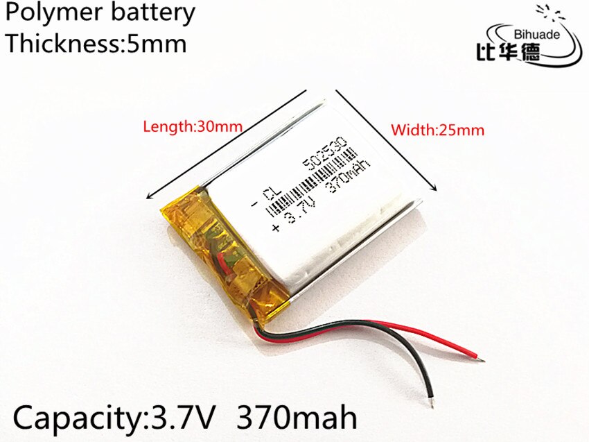 Liter energie batterij 1 stks/partij 3.7 V 502530 370 mah lithium-ion polymeer batterij CE FCC ROHS certificeringsinstantie