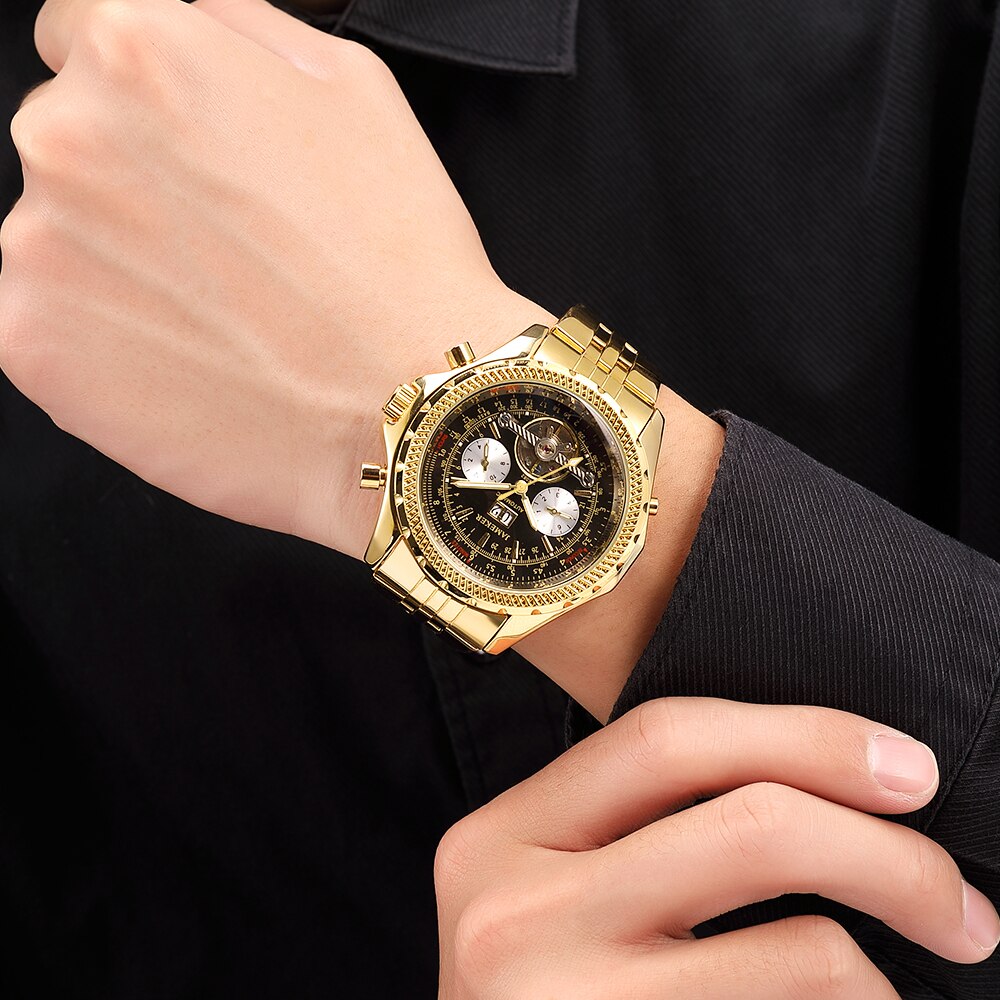 Relogio Masculino Jameker Heren Horloges Vergulde Famous Top Luxe Automatische Tourbillon Horloge Heren Mechanische Horloge