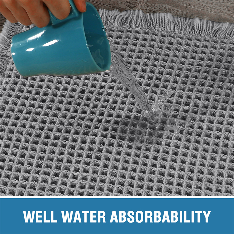 Waffle Non-Slip Bath Mat Bathroom Super Absorbent Carpet Non-Slip Shower Rugs with Tassels Bathtub Beside Rug Entrance Doormat