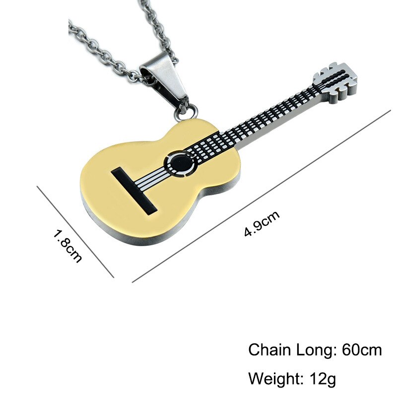 Colliers avec pendentif de guitare, Hip-hop, chaîne en acier inoxydable, bijoux musicaux à la pour femmes et hommes