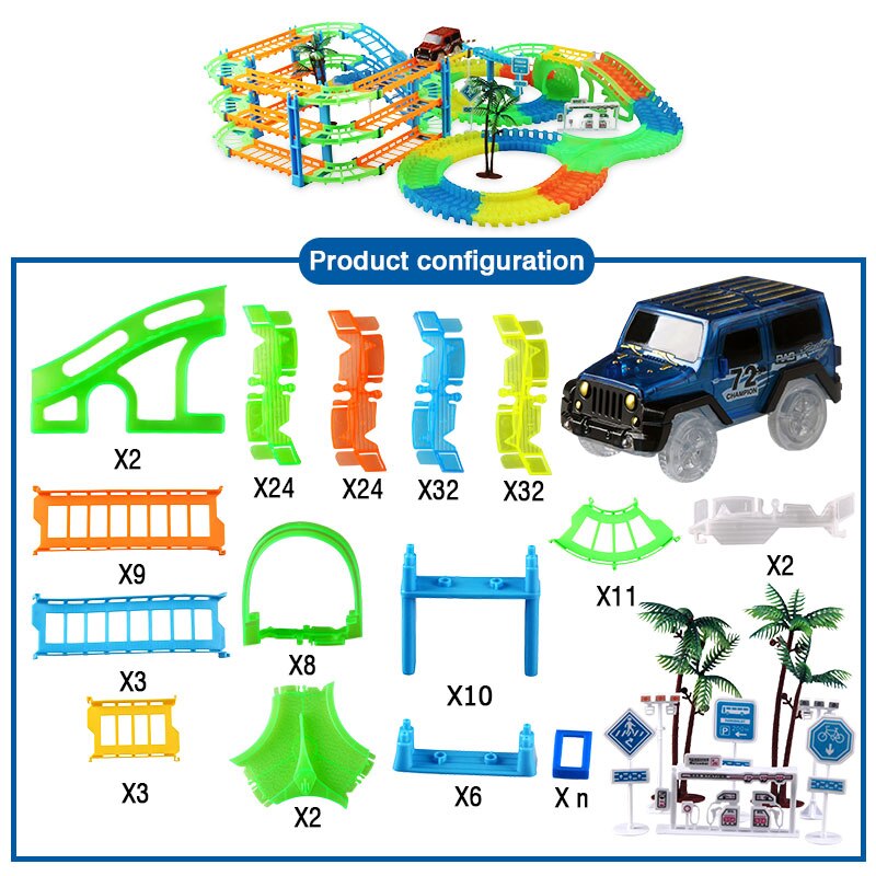 DIY Verscheidenheid 3D Gloeiende Track cars brug/Tunnel voor jongens factory racing track vergadering gratis combinatie van kinderen speelgoed FSWOB: blue2