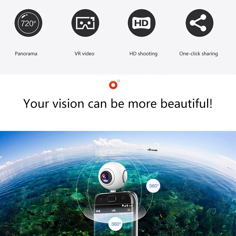 360- graders panoramakamera 720- graders high-definition fisheye dual-lens mobiltelefon vr sportskamera selfie 1080p 2mp