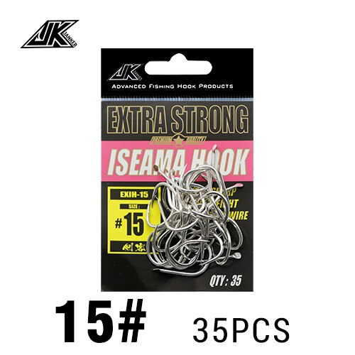 JK EXIH #10-19 Size 25-45PCS High Carbon Steel Fishing Hooks Japan Hooks Light Sea Jigging Carp Single Barbed Hook: 15   35PCS / 1 PACK