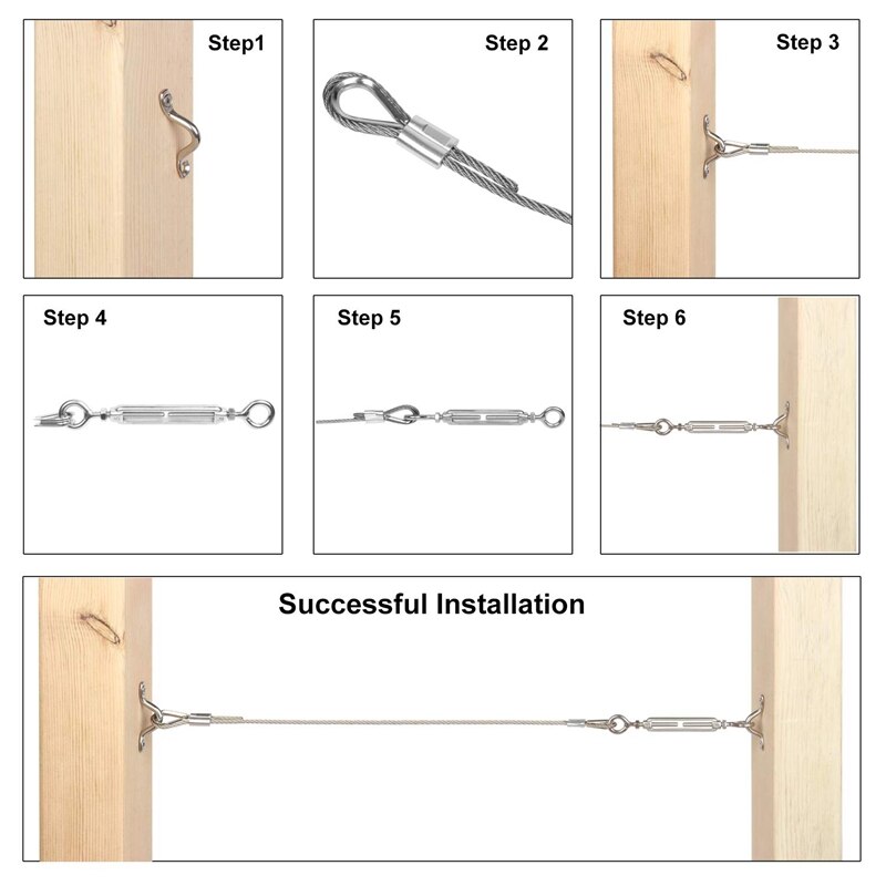 25 Pack Heavy Duty T316 Stainless Steel Cable Railing Kits for Wood Posts DIY Balustrade Kit with Jaw Swage Fork Turnbuckle