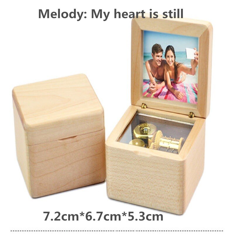 Music box with photos wooden music box Sky City music box birthday wedding home decoration: Beige