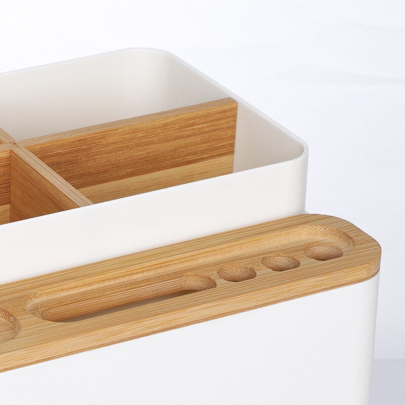 Desk Storage Box Detachable Multi-purpose Storage Box Pen Holder Wood Pen Box Bamboo Storage Case For Home Office Organizer