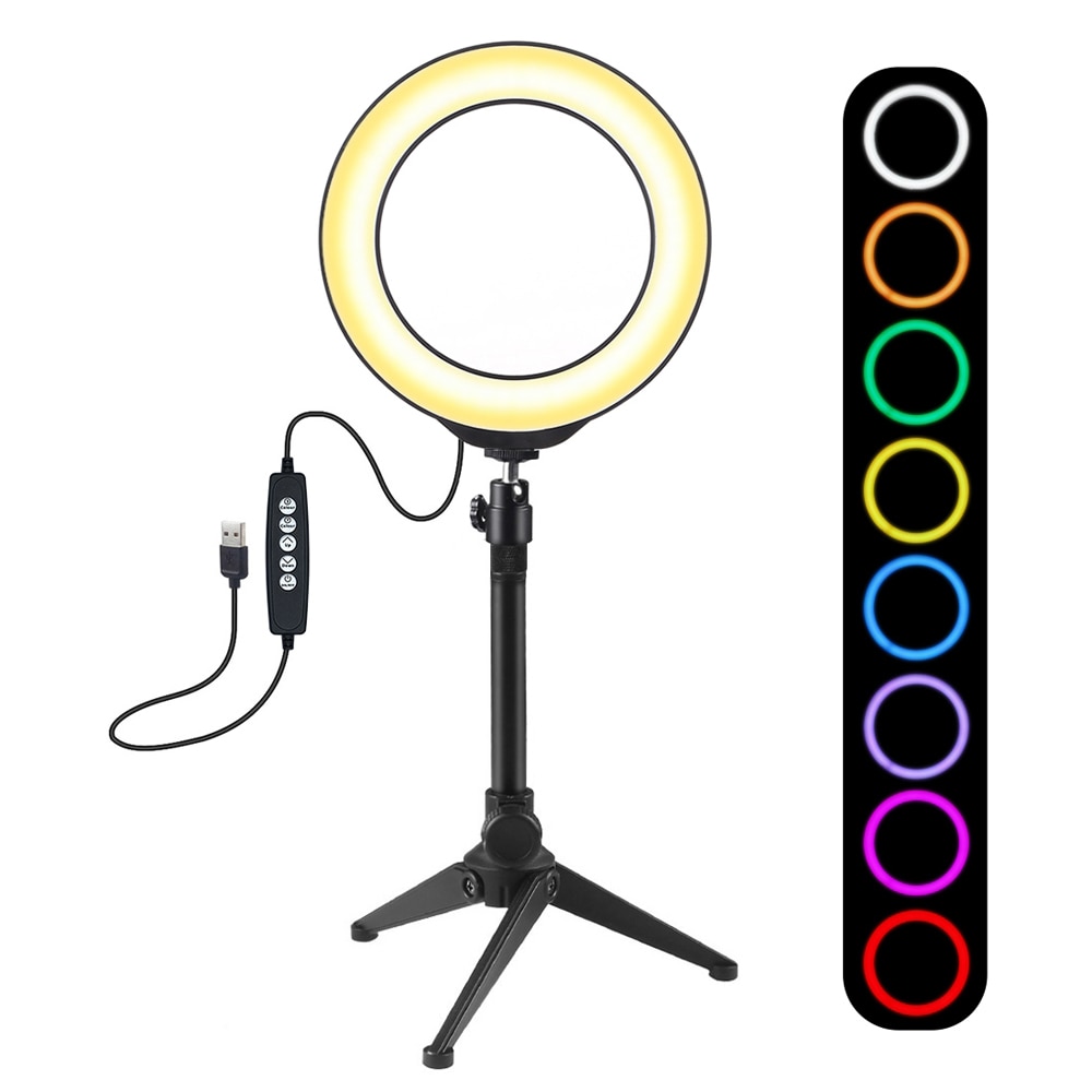 6.2 pollici 160 millimetri USB 10 Modalità 8 Colori RGBW Dimmerabile portato Rotondo Anelli di Vlogging Lampada Fotografia video Luci + treppiede