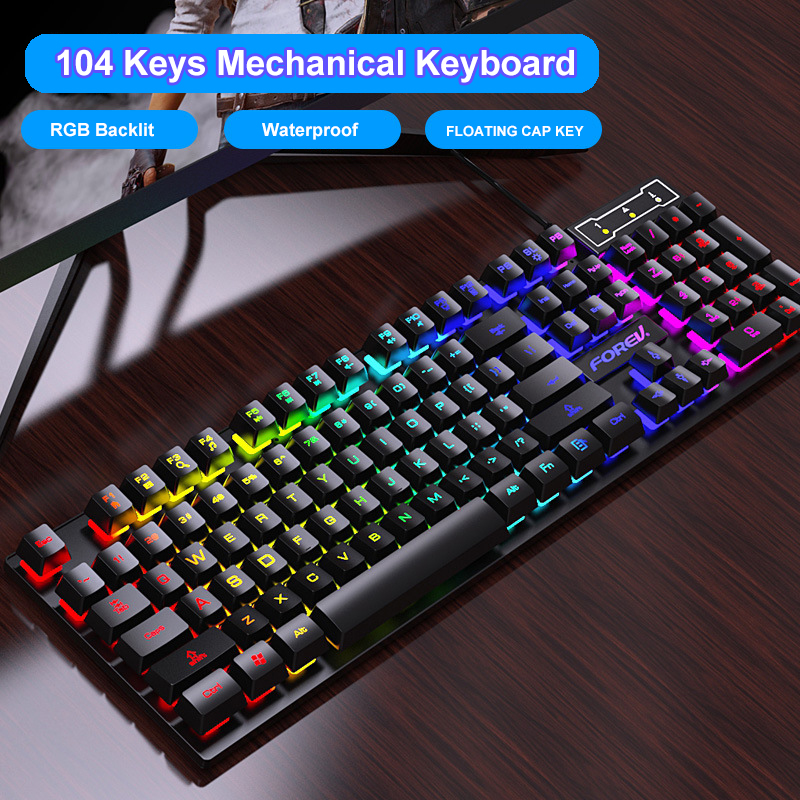 Mechanical Keyboard Wired Gaming Keyboard 104 Keys RGB Backlit LED Receiver for Laptop Desktop Ergonomics Keycap PC Accessories