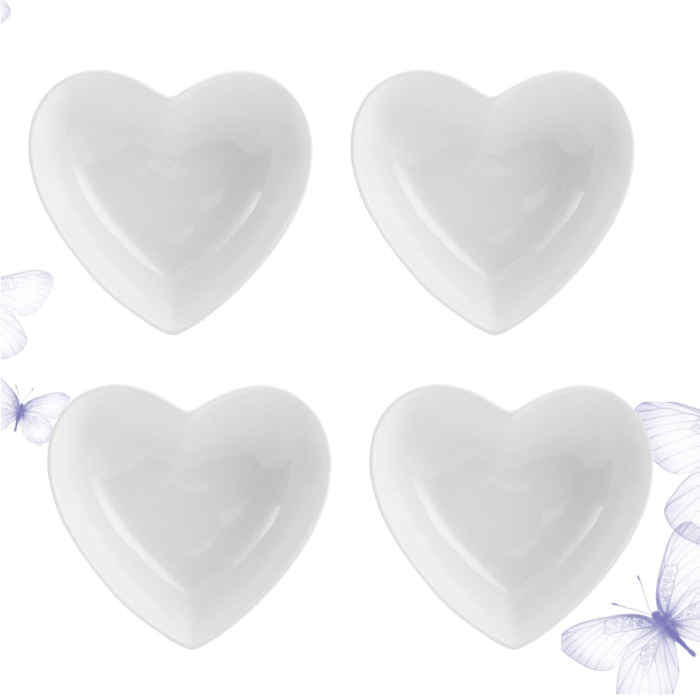 4 pièces assiette en céramique en forme de coeur plat d'assaisonnement assiette à collation: White