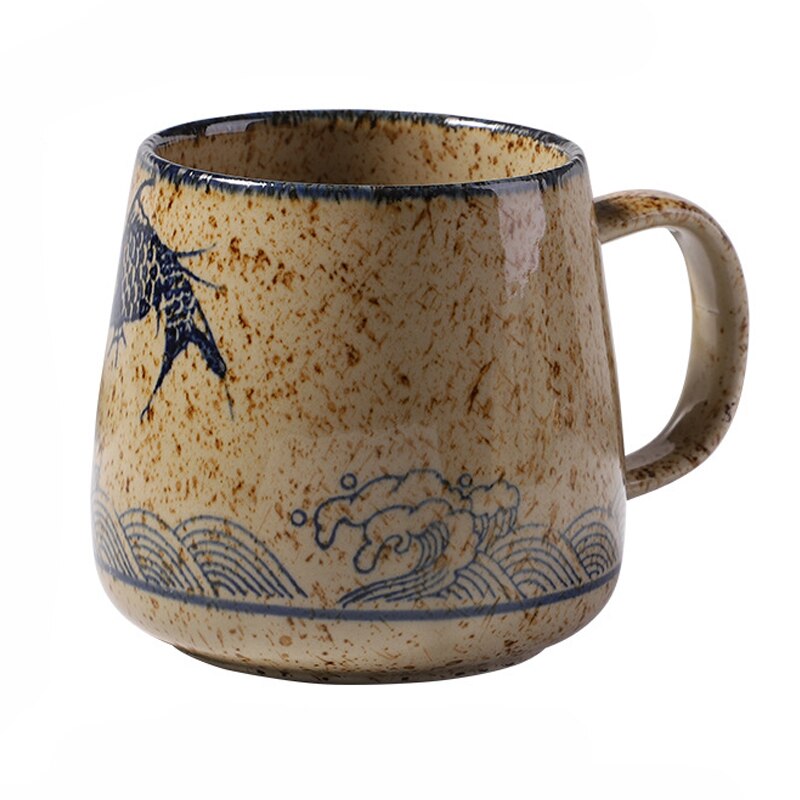 Taza de café Vintage, tazas únicas de cerámica de estilo Retro japonés, taza de desayuno de arcilla de cambio de horno de 380ml, para amigos: Style A