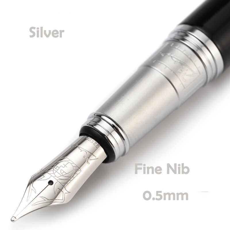 Picasso 906 Athens Dynasty Fine Nib / Calligraphy Bent Nib Fountain Pen Original Box Optional Black with Noble Golden/Silver Cap: Fine Nib Silver Cap / Only One Pen