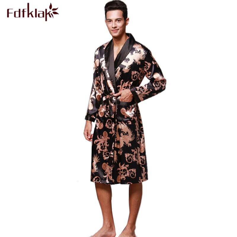 Fdfklak vår höst kimono herr badrock långärmad tryck nattkläder morgonrock herr nattkläder badrock man bata hombre