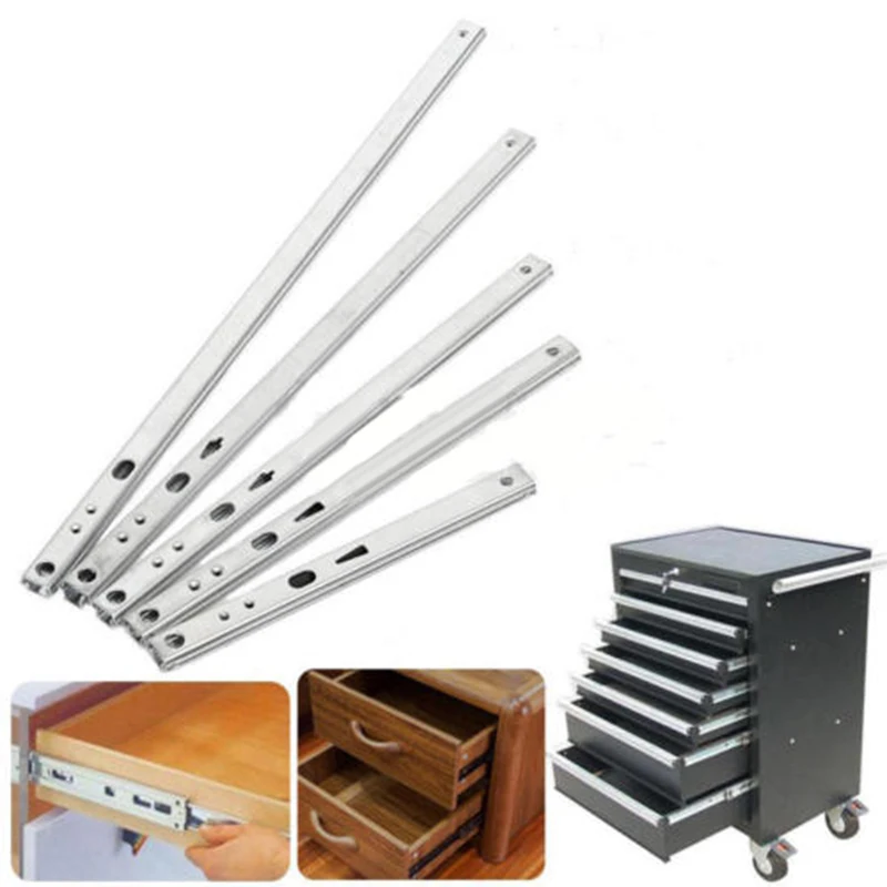 2PCS Kitchen Cupboard Drawer Slides Furniture Guide Rail Full Extension Parts Width 17mm Color As Pictures Show