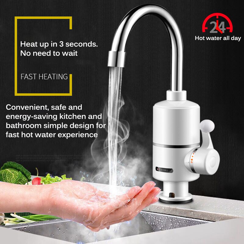 Instant Heating Kitchen Faucet Kitchen Bathroom Water Heater Tap Economic Home Improvement White Color US Plug