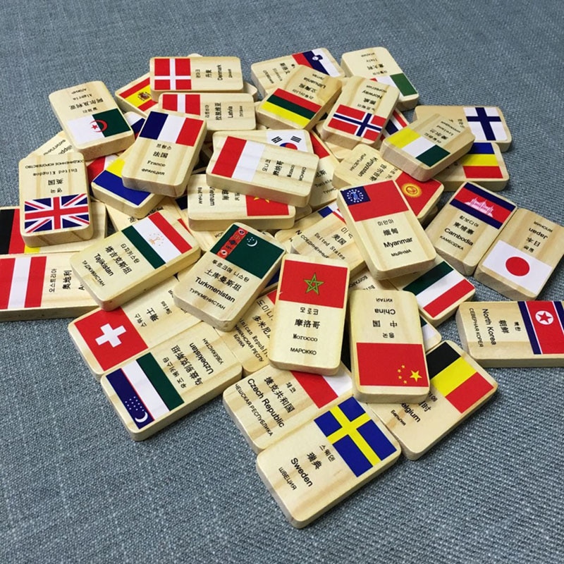 100 stk børn træflag læringsblok legetøjssæt domino blokke til børn læring world flags pædagogisk legetøjsfestival