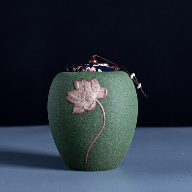 Pot de stockage de thé d'art | Céramique grossière, poterie de thé, accessoires de décoration artisanat/haricots noix Caddy boîtes scellées réservoirs 1 pièces: Dark green