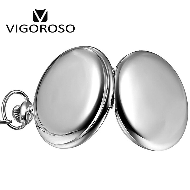 VIGOROSO-reloj de bolsillo de cuarzo para hombre y mujer, cronógrafo con números arábigos, esfera blanca, Estilo Vintage, Color plateado,