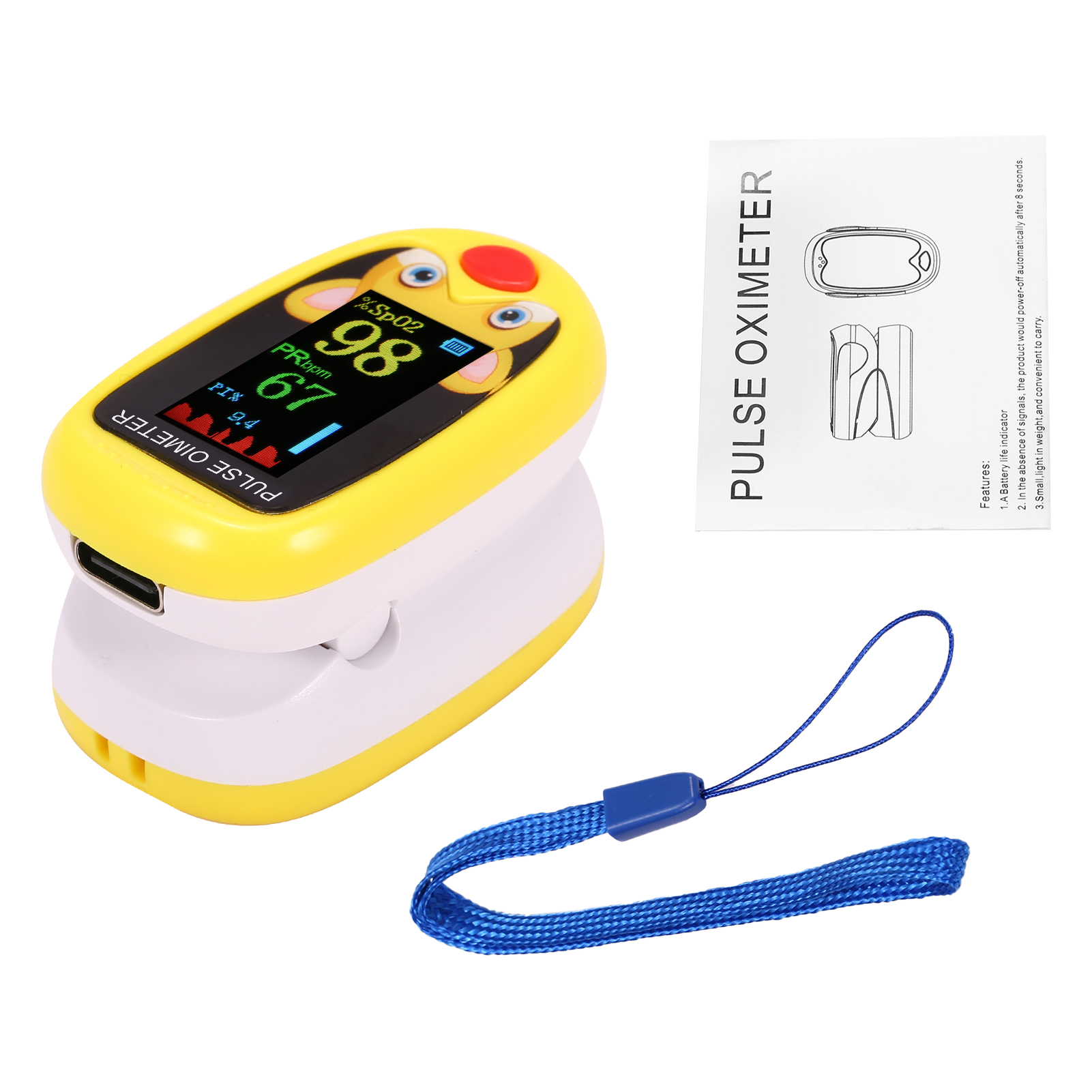 Baby Vinger Pulsoxymeter Pediatric Saturatiemeter De Dedo SpO2 Pr Oled Oplaadbare Kinderen Kids Pulsioximetro: YELLOW