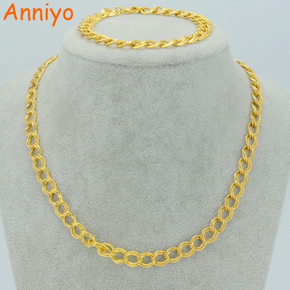Anniyo Dunne Ketting Armbanden voor Vrouwen, Goud Kleur Afrika Sieraden set (50cm Kettingen, 21cm Armband) #040006