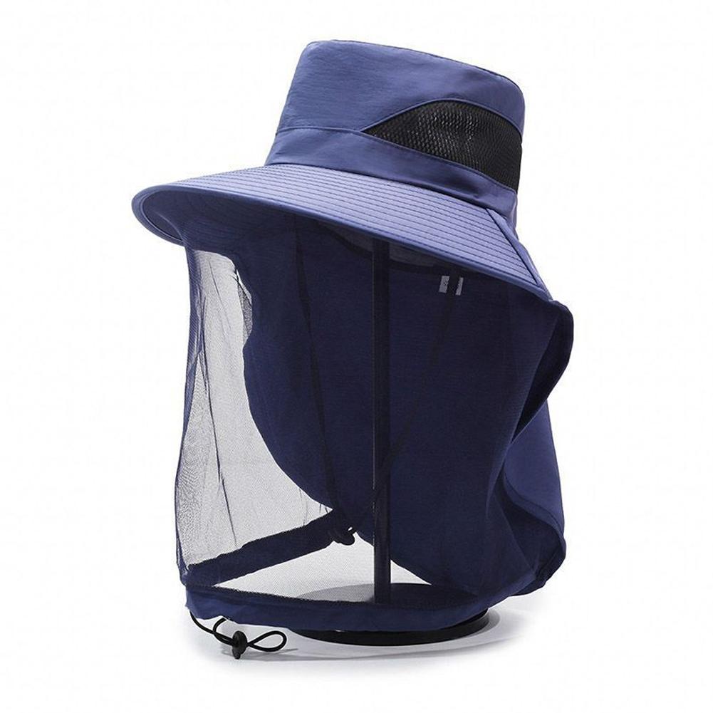 Muggennet zonnehoed voor heren en dames, UV-bescherming, brede rand, bucket hat met gaas, verstelbare kinband voor vissen, wandelen, tuinieren: Donkergrijs