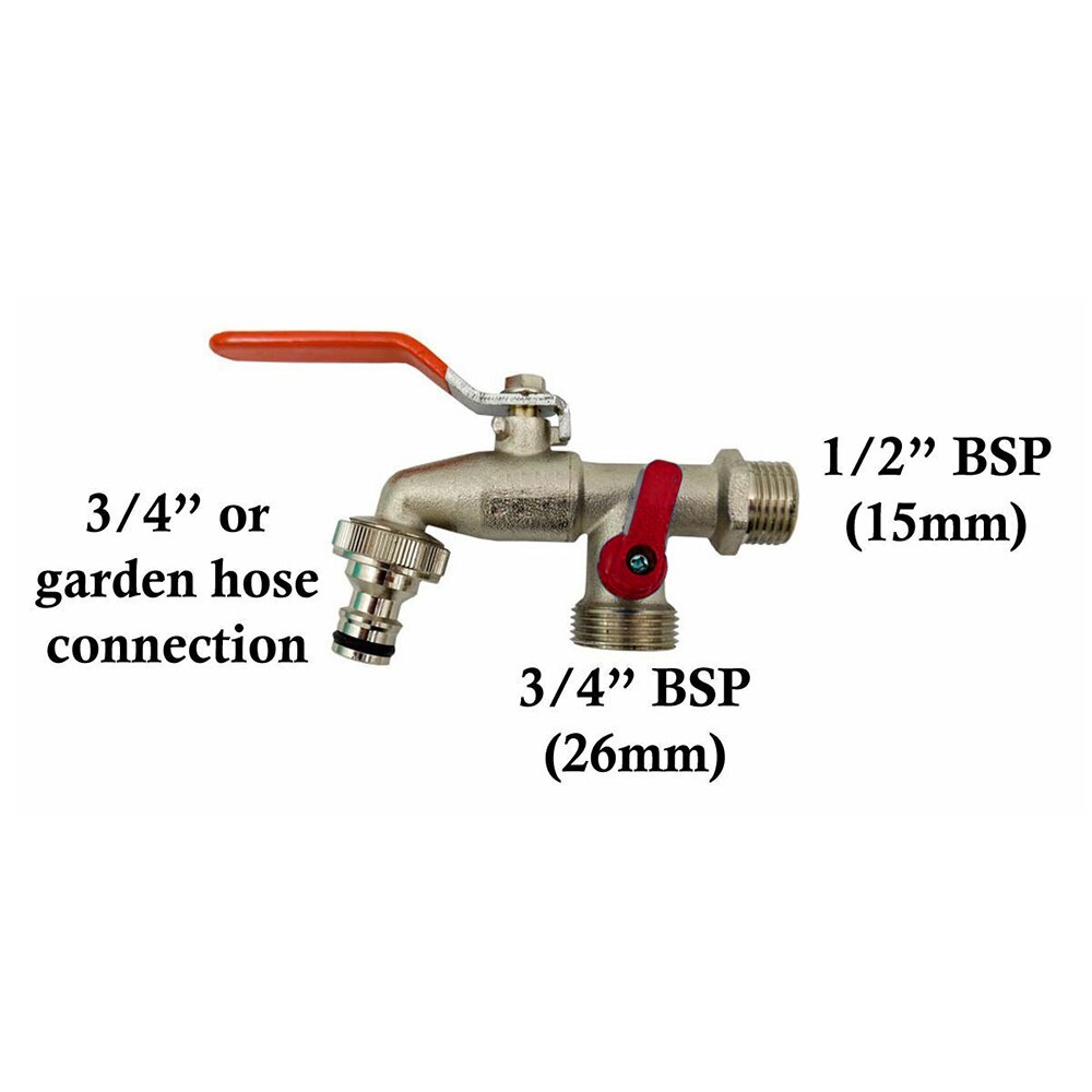 Garden Outdoor Tap Valve Anti-rust Brass Tap Connector Faucet Double Outlet 1/2inch BSP For Hozelock
