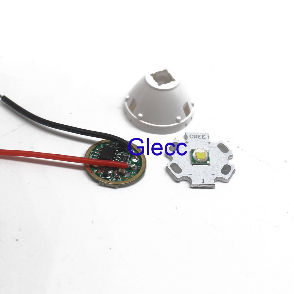 1 set cree xm-l led  t6 wit licht  + 3.7v driver + lens met basishouder