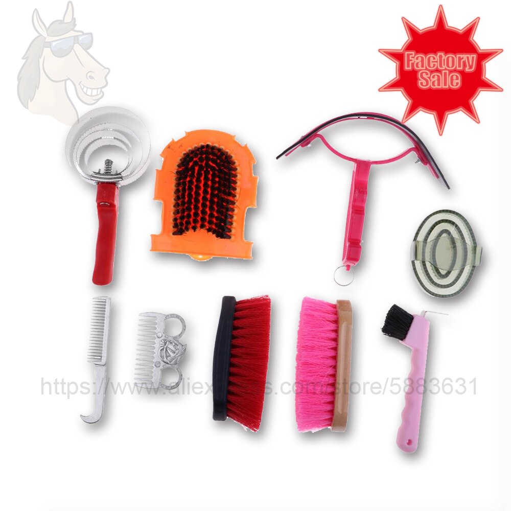 77 9006 Grooming Kit Backpack 9 Pieces Cleaning Kits Supplied in Clear PVC Bag 22x8x27.5cm Brushes Combs Sweat Scraper Hoof Pick