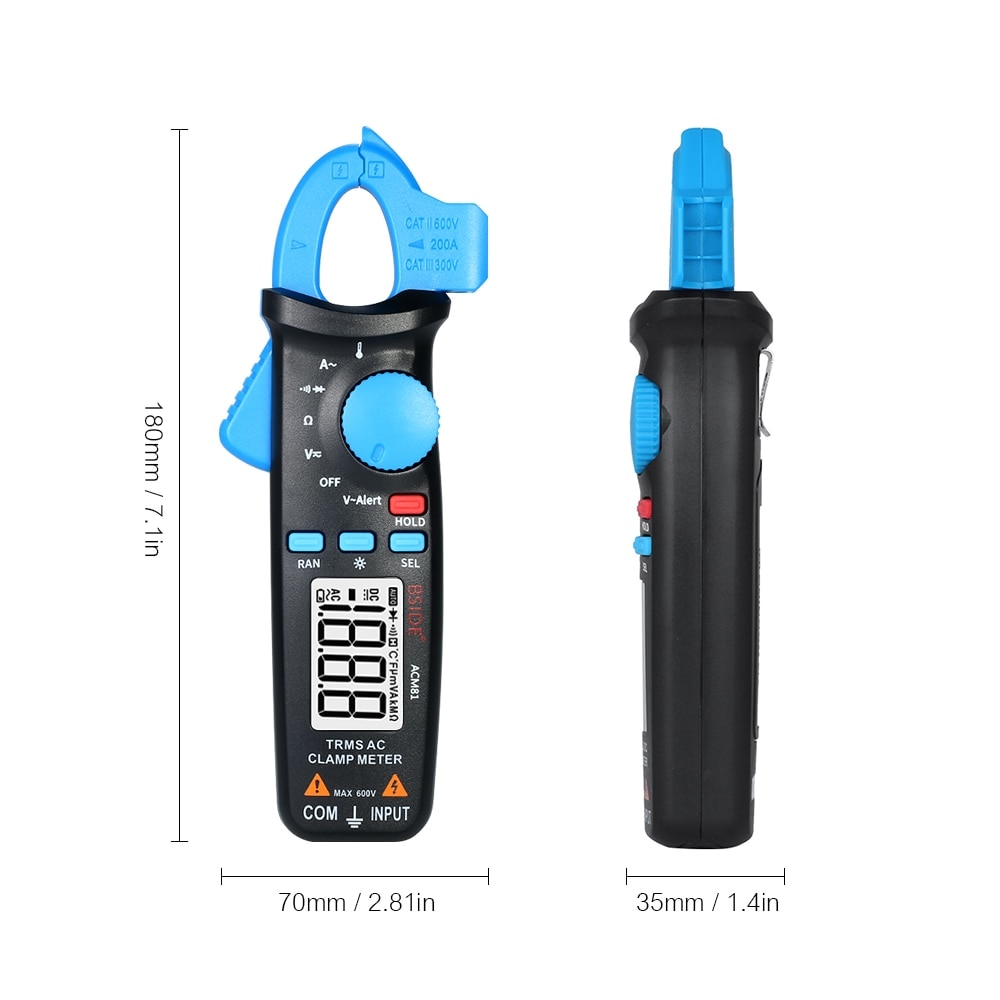 Handheld 2000 Counts Digital Clamp Meter Auto Range True RMS Multimeter Measuring Voltage Current Resistance Tester LCD Diaplay