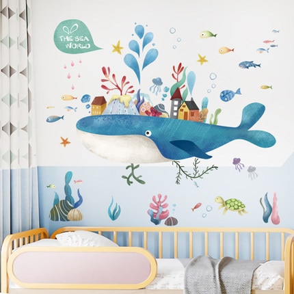 Extra Grote PVC Muur Sticker De Onderwaterwereld van Walvissen DIY Babykamer Wanddecoratie Kinderkamer Slaapkamer Decor Behang
