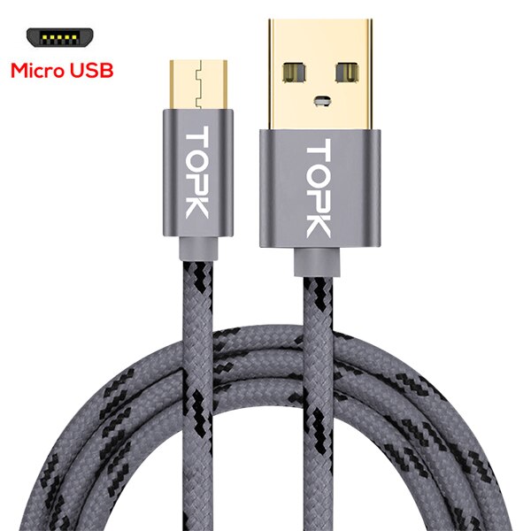 TOPK 1 m 2 m Micro Usb-kabel 2.4A Snelle Opladen Data Kabel voor Xiaomi Redmi Note 5 Samsung Nylon android Telefoon Oplader Kabel: Dark grey / 50cm