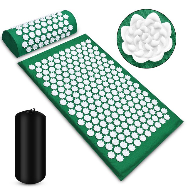 Bloem Lotus Acupressuur Mat Spikes Accupresure Massage Mat Voor Back Hals Fitness Naalden Pad Kussen Kussen Set: green