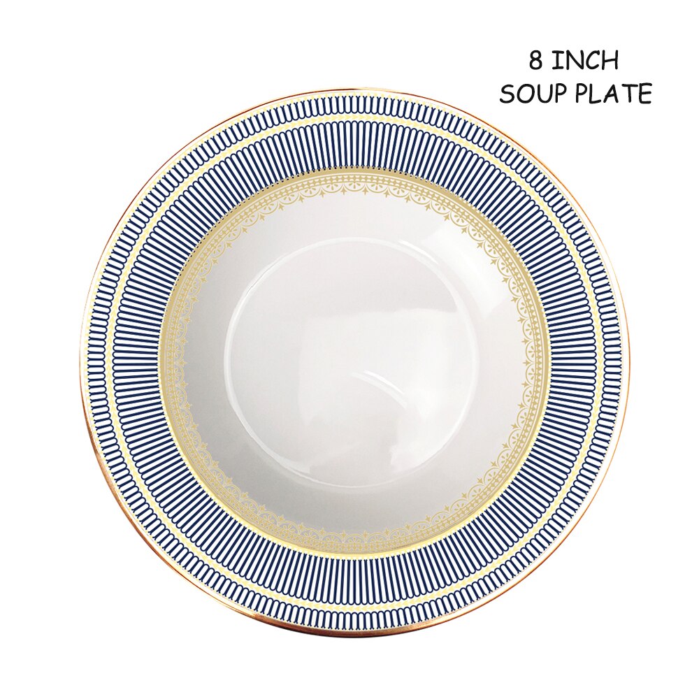 Assiette à Steak élégante en porcelaine, en os bleu, en céramique, plat à dîner, tasse à café, soucoupe, vaisselle familiale, décoration de la maison: 8 Inch Soup Plate