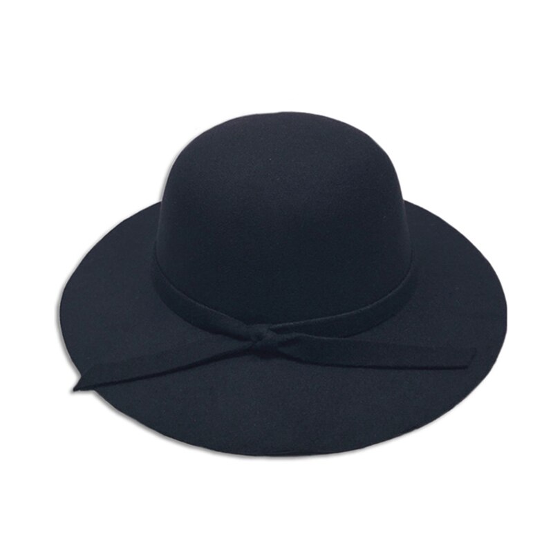 Meisje Herfst Lente Fedora Hoed Vintage Wolvilt Brede Rand Hoeden Kids Strik Floppy Zon Strand Cap