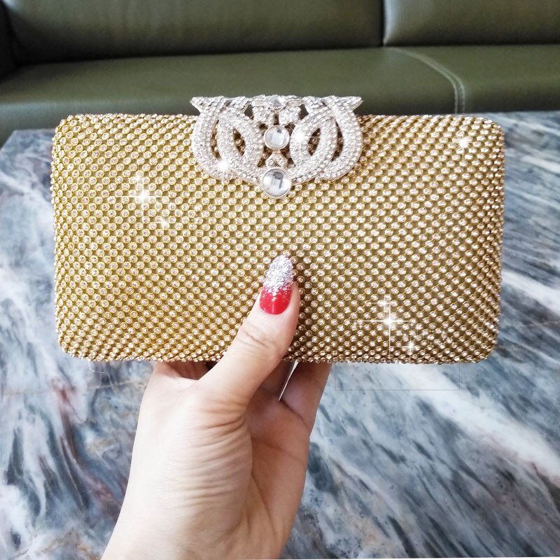 Mulheres sacos de noite strass coroa de metal bolsas cheias de diamantes dia embraiagens bolsa sacos de noite prata/ouro/preto: gold