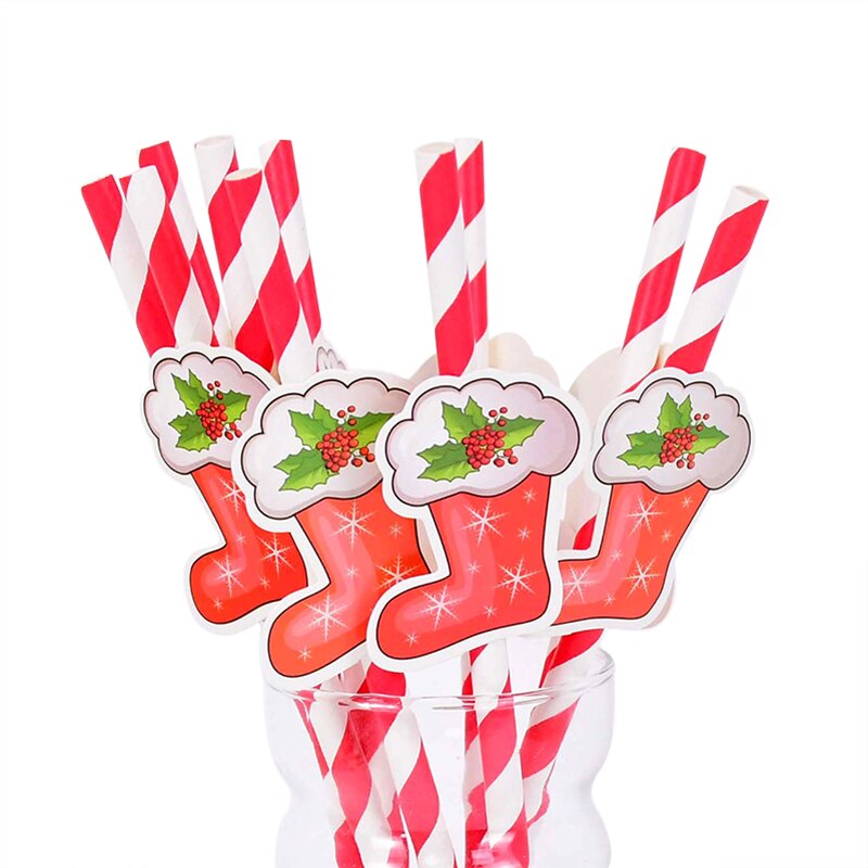 10pcs/set Santa Claus Snowman Elk Paper Drinking Straws Christmas Party DIY Paper Straw Tableware Year Party Decor Supplies: B05-10PCS