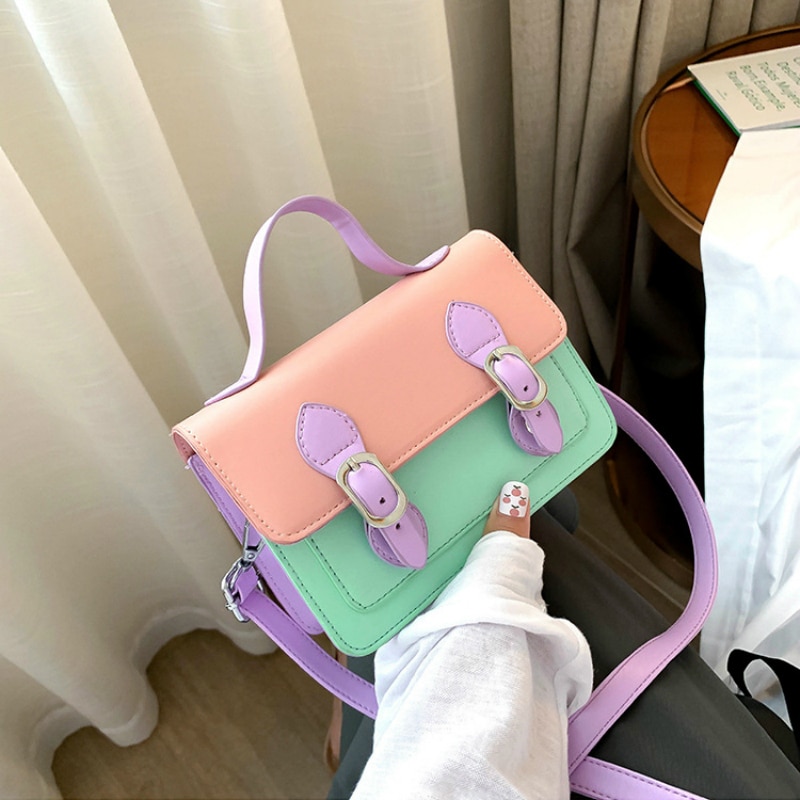 Mini sacs à bandoulière en cuir PU pour femmes, Mini sacs à couleur frappée, petits sacs à main carrés à rabat, sac pour dames, pochette fourre-tout