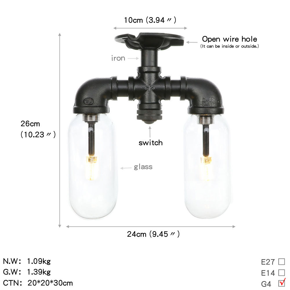 Retro Industrie Decke Licht Vintage Schwarz Wasser rohr Lampe sind Glas lampenschirm Lampen wohnzimmer schlafzimmer Lichter Hause Licht: 6