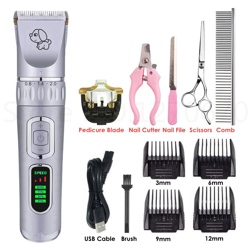 Hundeklippere kattehårklipper pleje dyr kæledyrsbarbermaskine trådløs lydløs hundehårtrimmere fjerner usb elektrisk hårklippermaskine: Sølv k værktøjssæt
