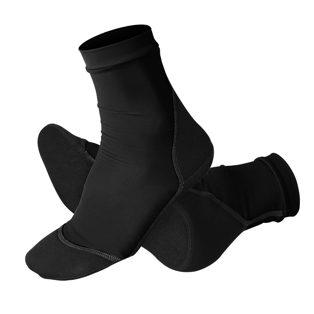 Calcetines de aleta de neopreno para playa, voleibol, fútbol, parte superior fina de poliéster, suelas de neopreno de 1,5mm, zapatos de agua con protección solar: Negro / 10