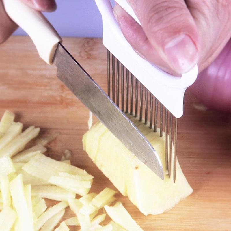 Voedsel Slice Assistent Groente Houder Staal Ui Naald Ui Vork Groenten Fruit Snijmachine Tomaat Cutter Snijden Veilig