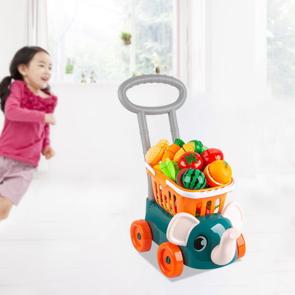 Shopping Cart Pretend Play Trolly w/ Vegetable Fruit Learning Education Toys