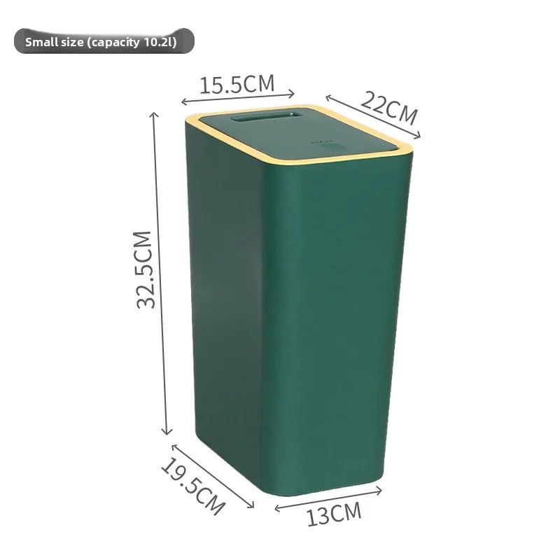 Large Capacity Kitchen Bathroom Trash Can Press Type for Home Use with Lid Toilet Hand Free Garbage Can Living Room: green / 9L